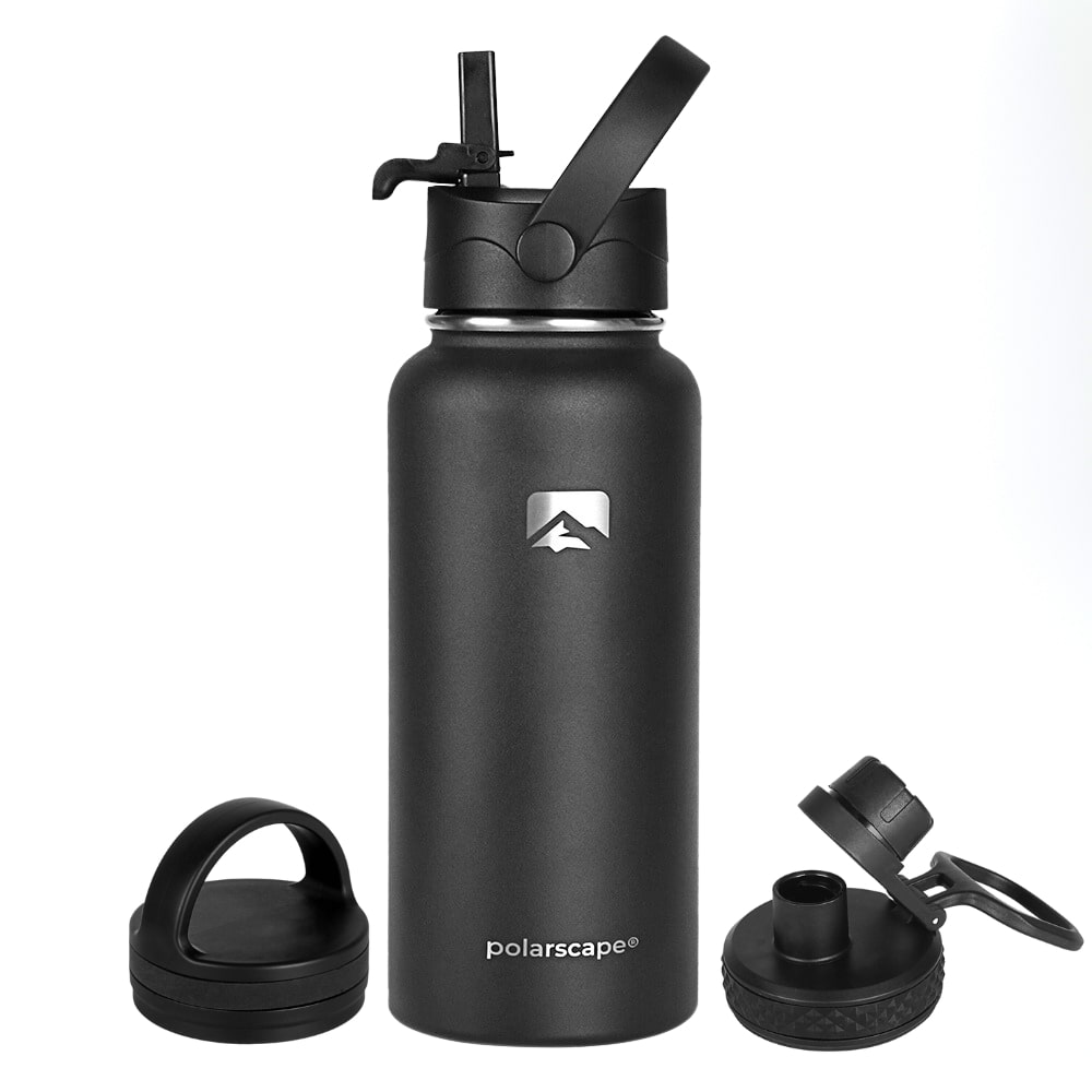 Insulated Water Bottle With Straw Wide Mouth 1000 ml Black