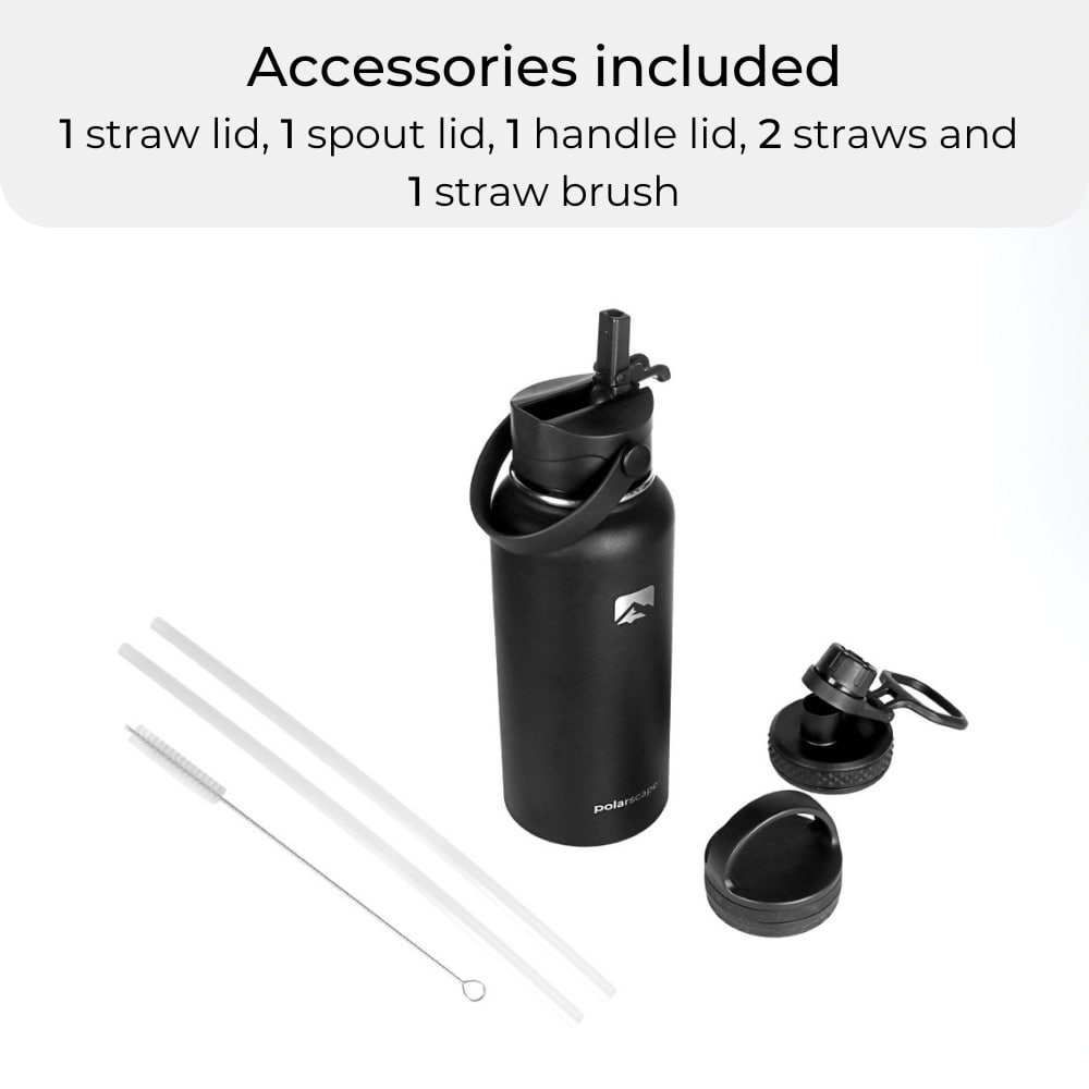 Insulated Water Bottle With Straw Wide Mouth 1000 ml Black