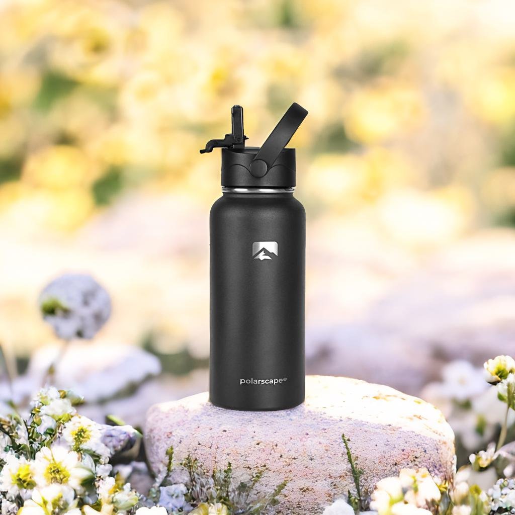 Insulated Water Bottle With Straw Wide Mouth 1000 ml Black