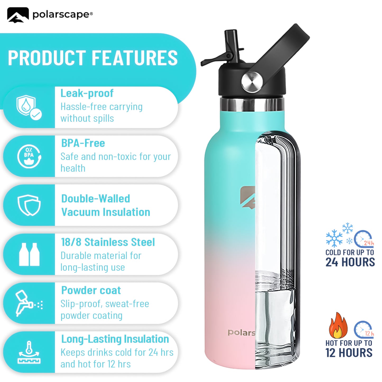 Insulated Water Bottle With Straw Narrow Mouth 500 ml Bubble Bliss