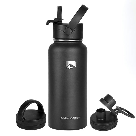 Insulated Water Bottle With Straw Wide Mouth 1000 ml Black