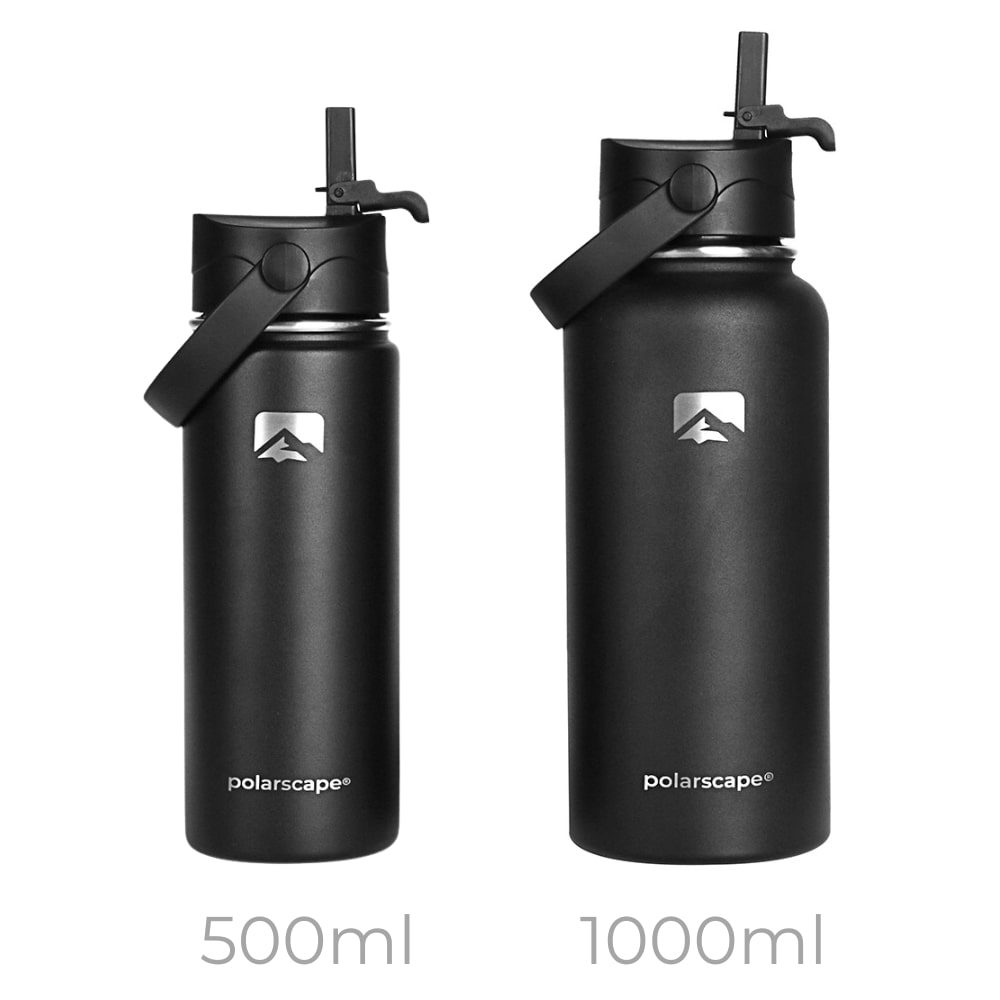 Insulated Water Bottle With Straw Wide Mouth 500 ml Black – polarscape