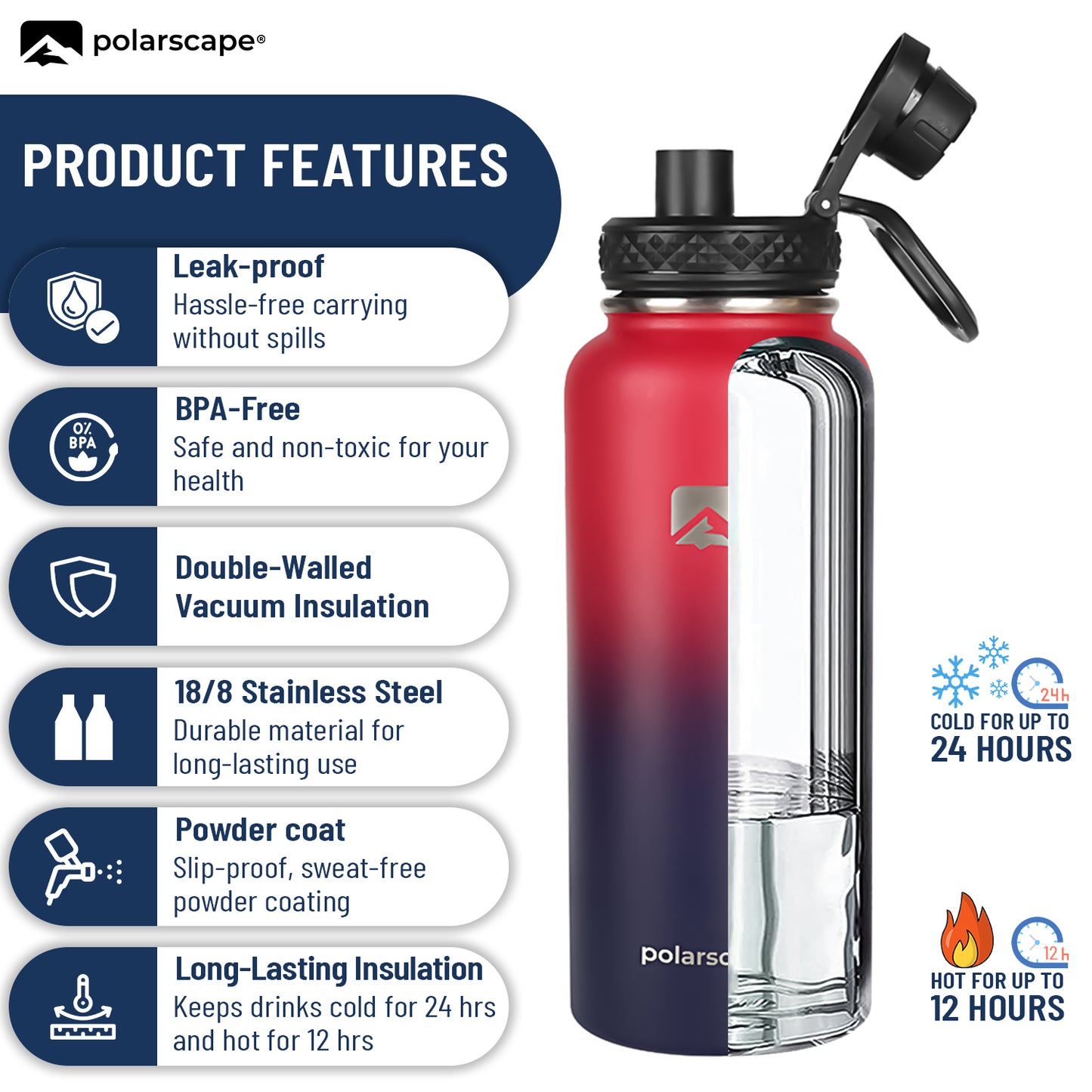 Insulated Water Bottle With Straw Wide Mouth 1000 ml Plum