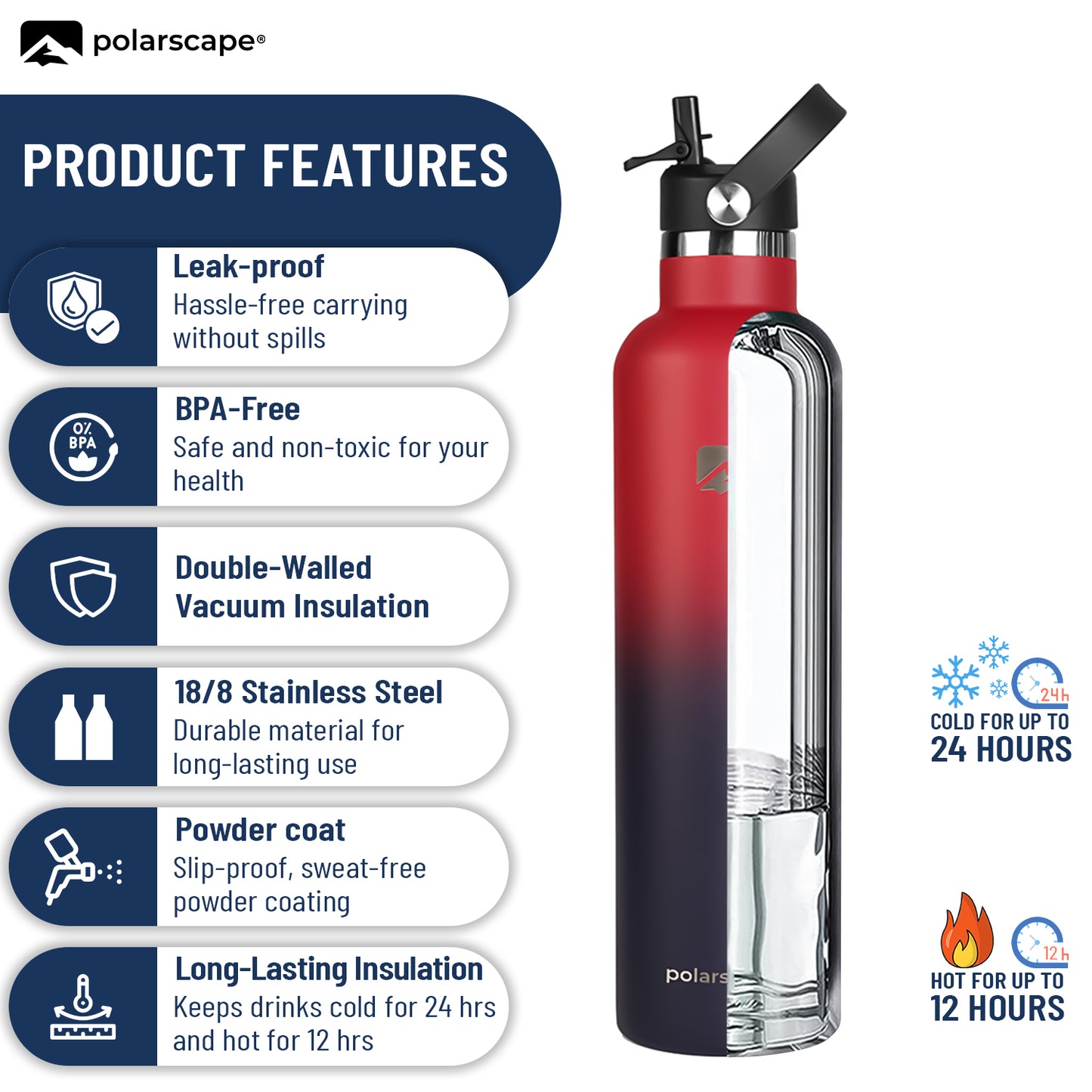 Insulated Water Bottle With Straw Narrow Mouth 1000 ml Plum