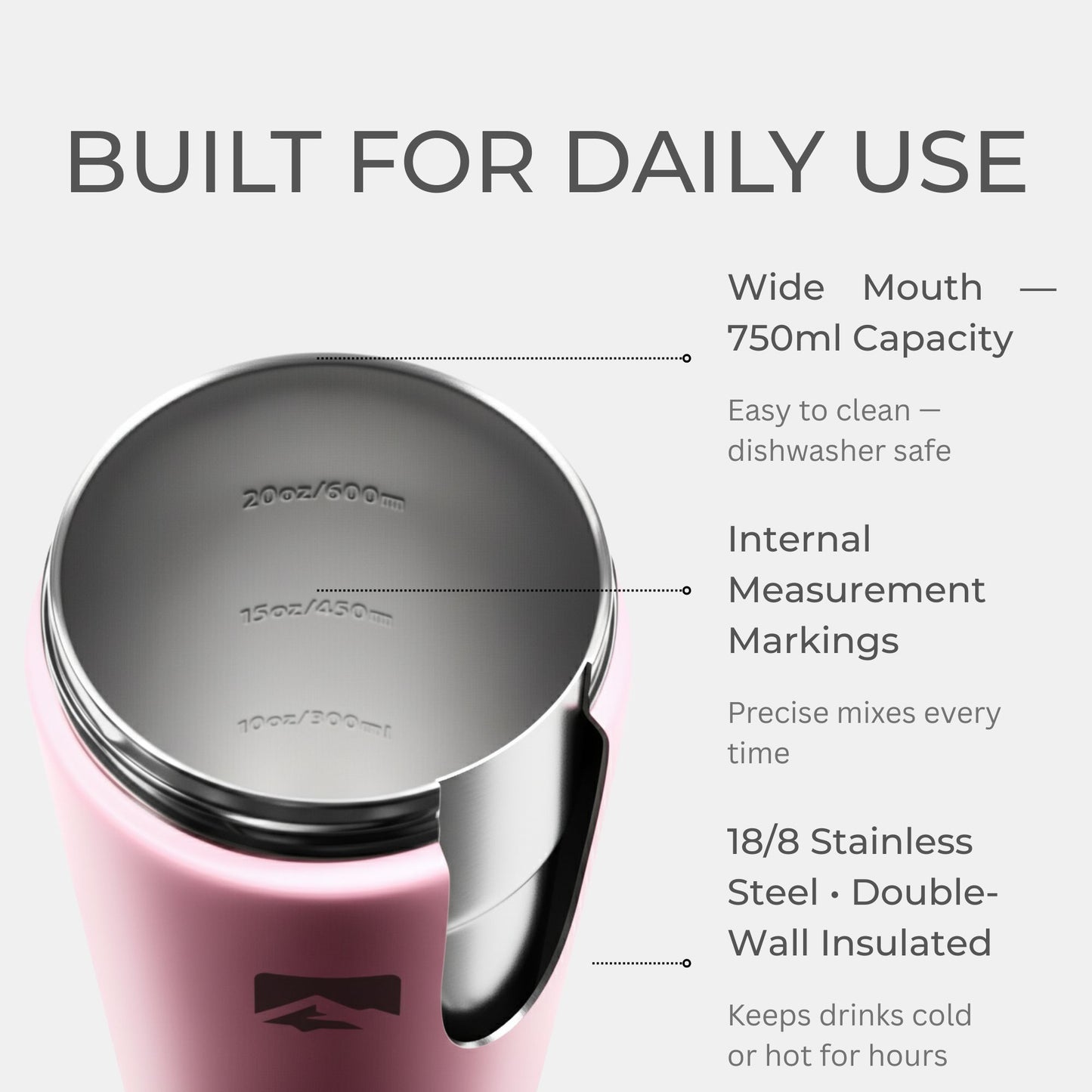 Stainless Steel Protein Shaker 750ml - Rose