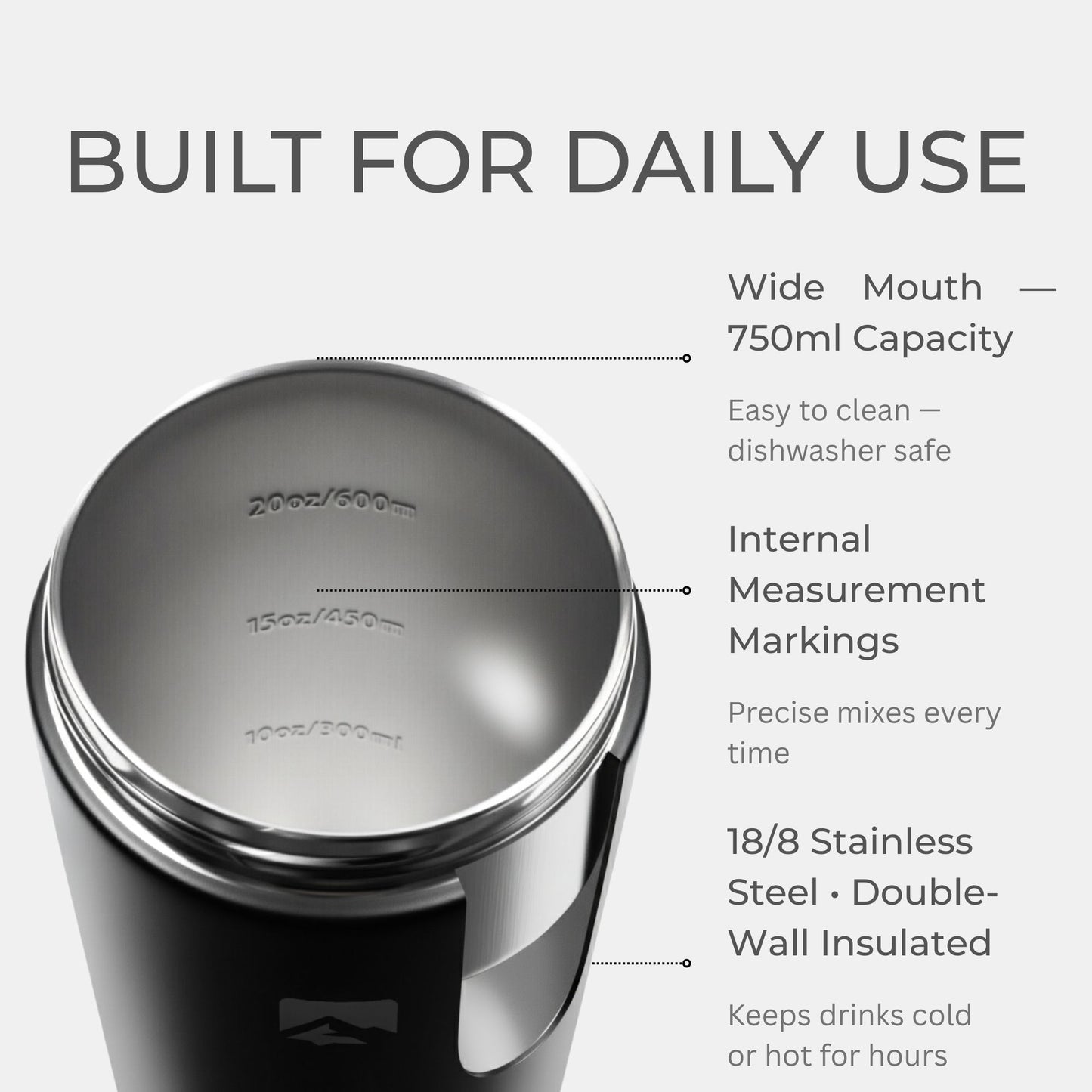 Stainless Steel Protein Shaker 750ml - Black